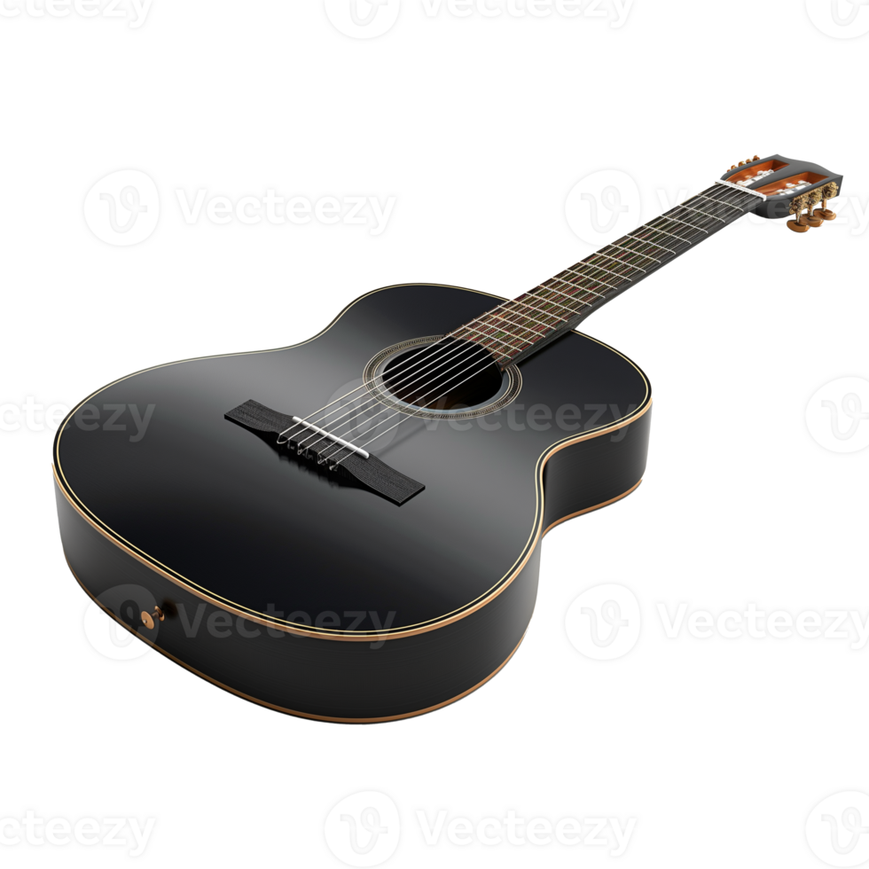 ai gegenereerd elegant zwart akoestisch gitaar Aan transparant achtergrond png