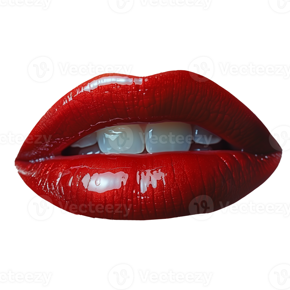 AI generated Sensual red lips with glossy lipstick on transparent background png