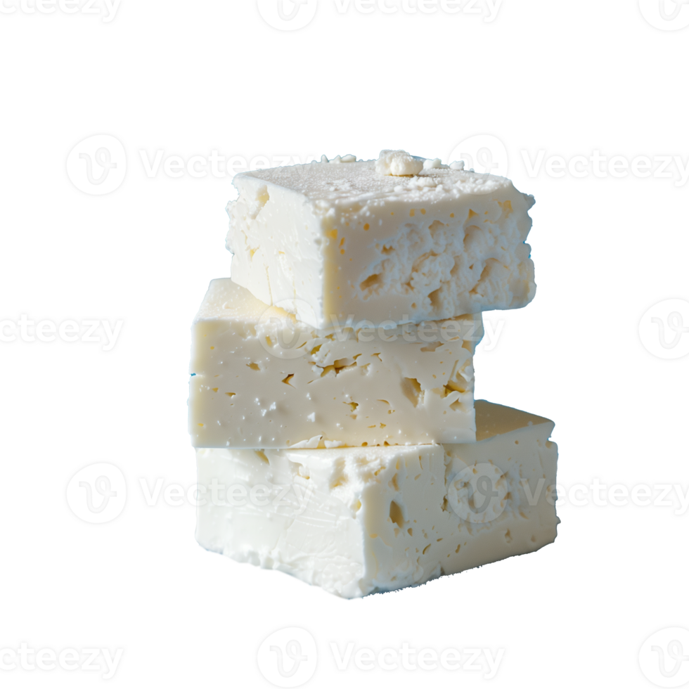 AI generated Stacked feta cheese blocks with white backdrop png