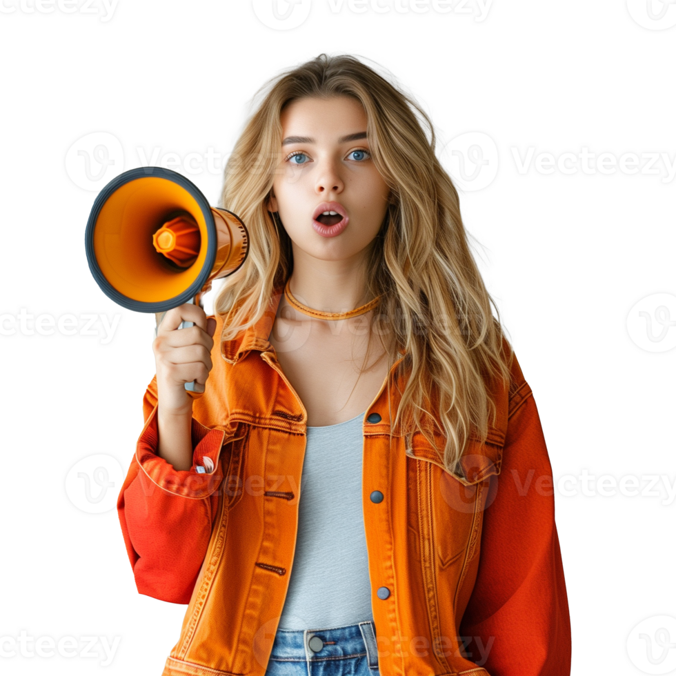 AI generated Woman with megaphone on transparent background png