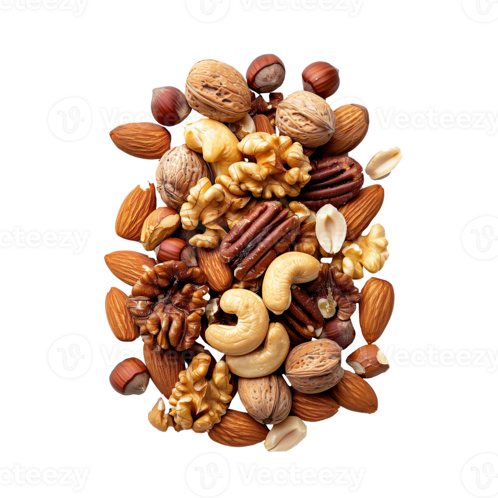 AI generated Assorted nuts collection on a transparent background png