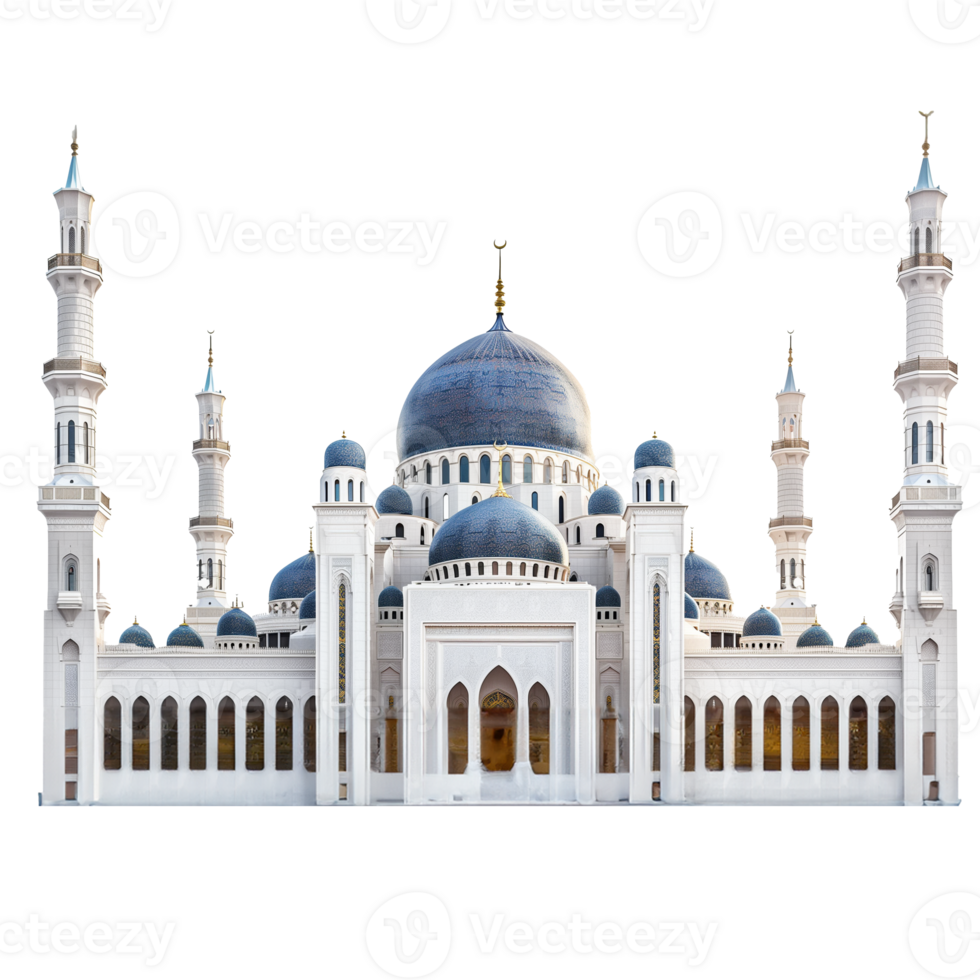 AI generated Grand mosque with blue dome isolated on transparent background png