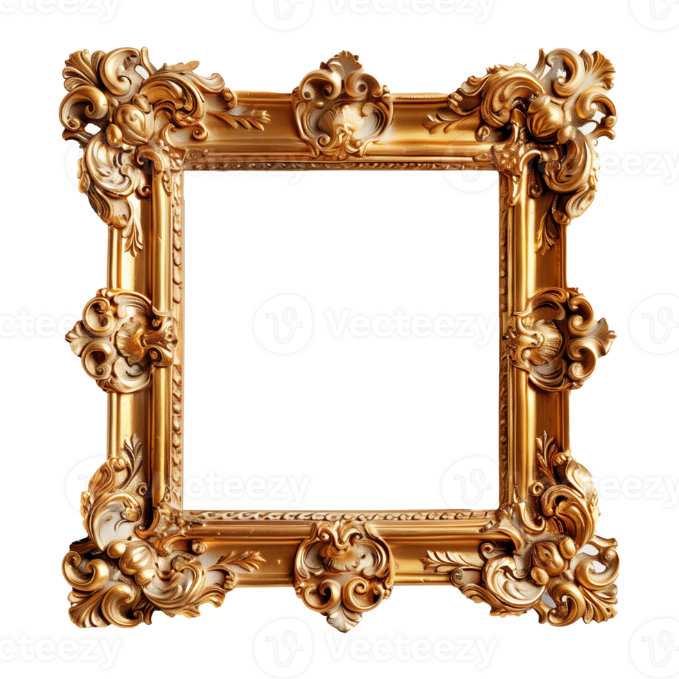 AI generated Elegant gold frame with ornate details on transparent background png