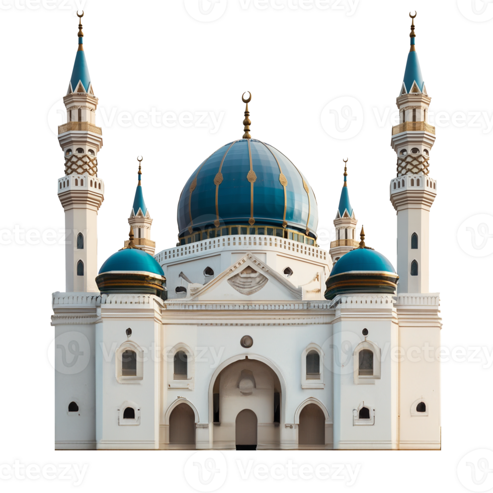 AI generated Elegant mosque with domes and minarets on transparent background png