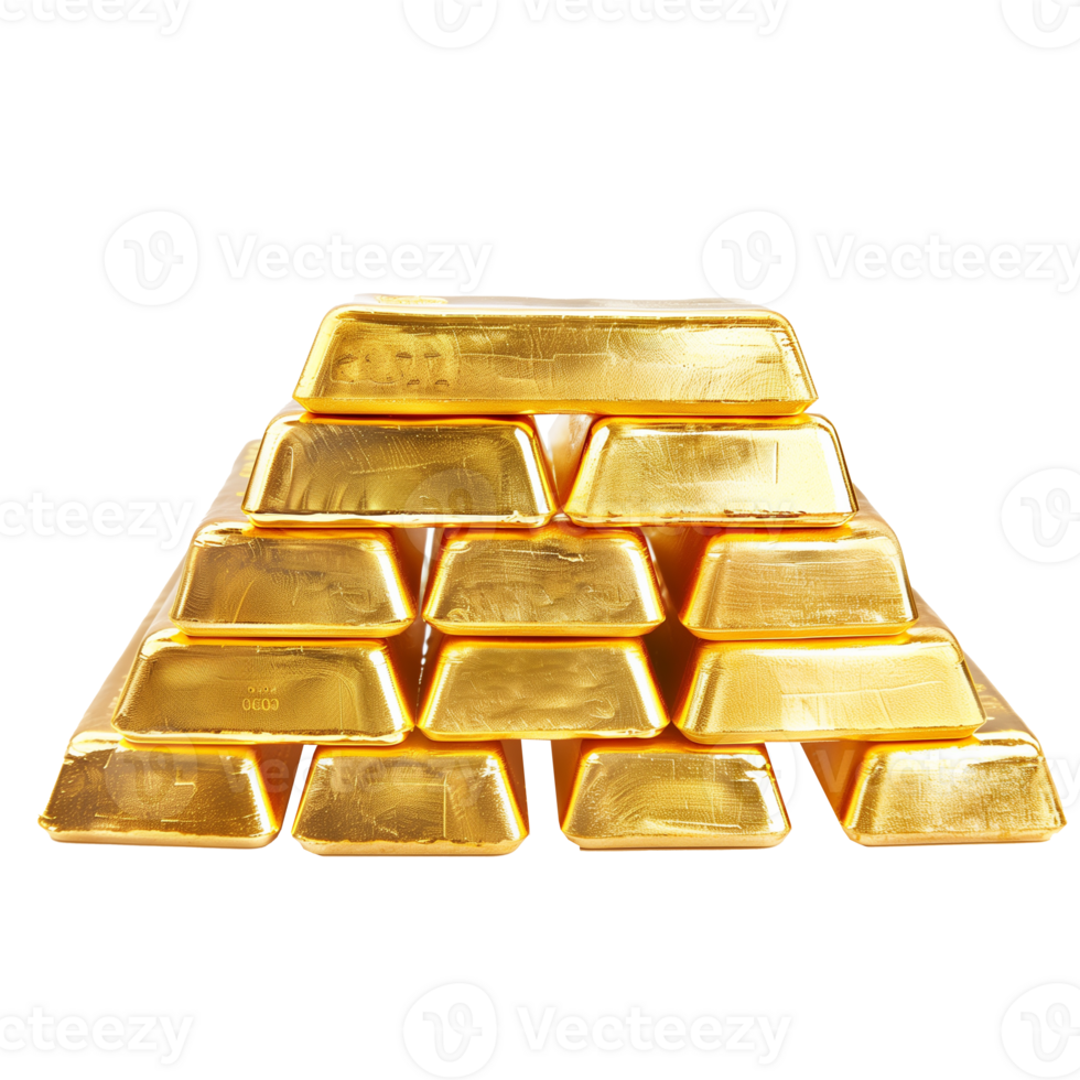 AI generated Shiny gold bars stacked on a transparent background png