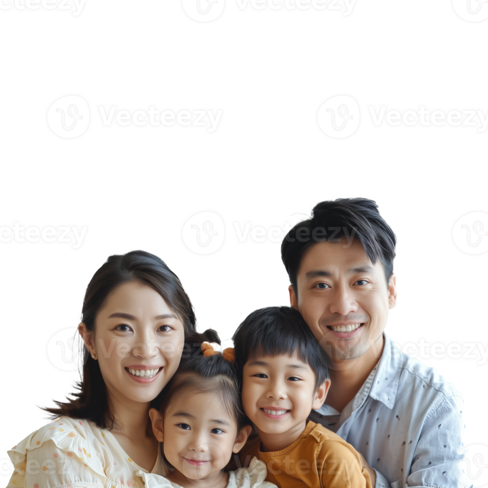 AI generated Happy family with two kids posing on transparent background png