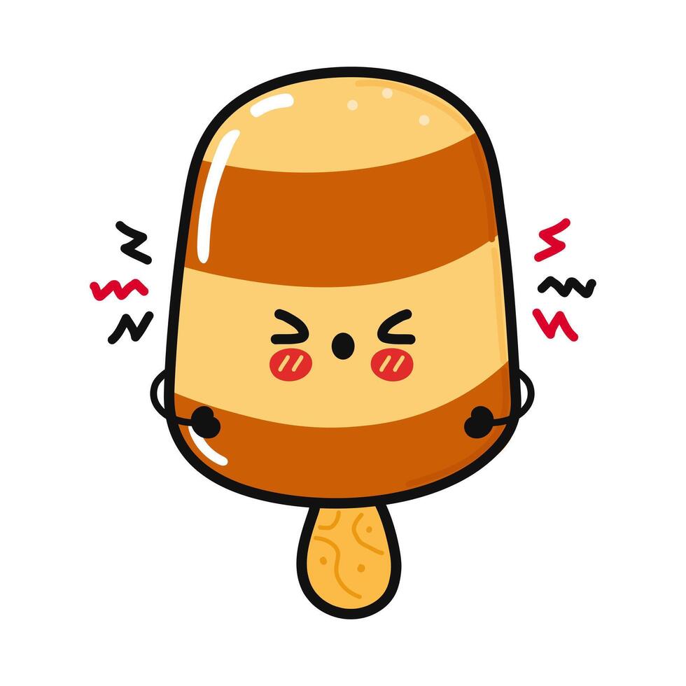 Angry Ice cream character. Vector hand drawn cartoon kawaii character illustration icon. Isolated on light brown background. Sad Ice cream character concept