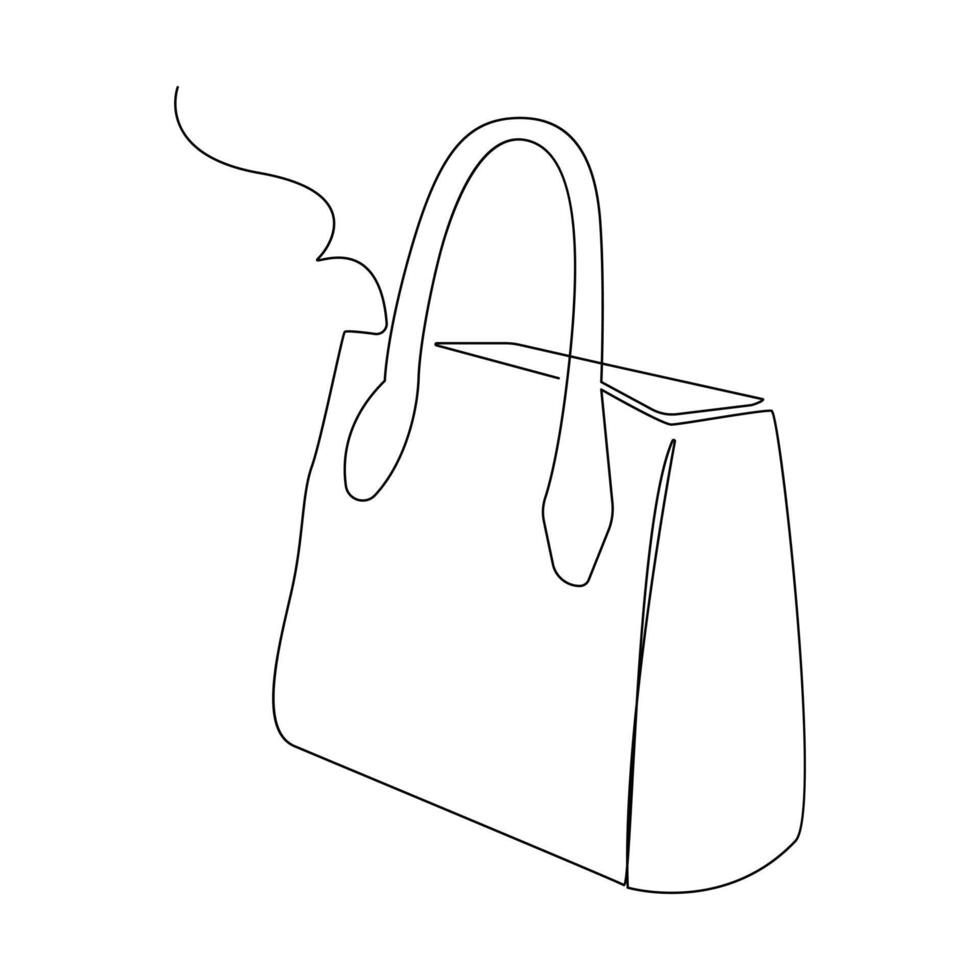 woman fashion bag for traveling or shopping one line art drawing minimalist design vector and illustration