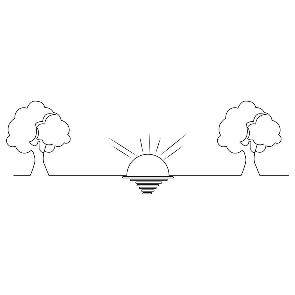 Sunset continues one line art drawing minimalist design vector and illustration