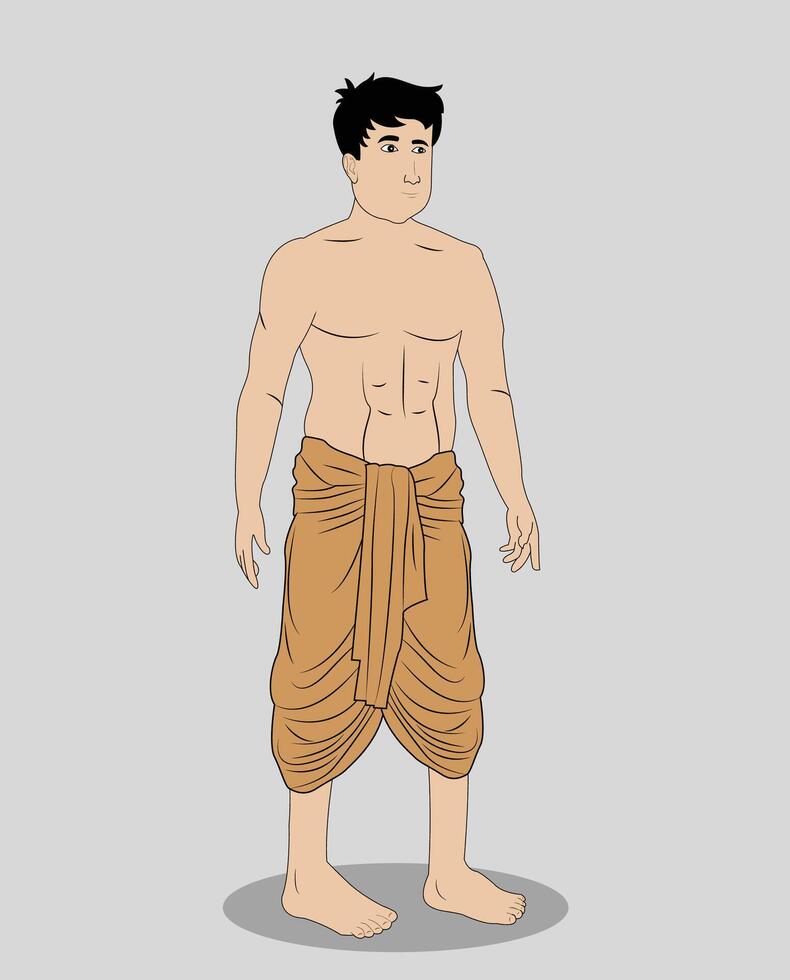 A village boy standing three quarter view cartoon character for 2d animation vector