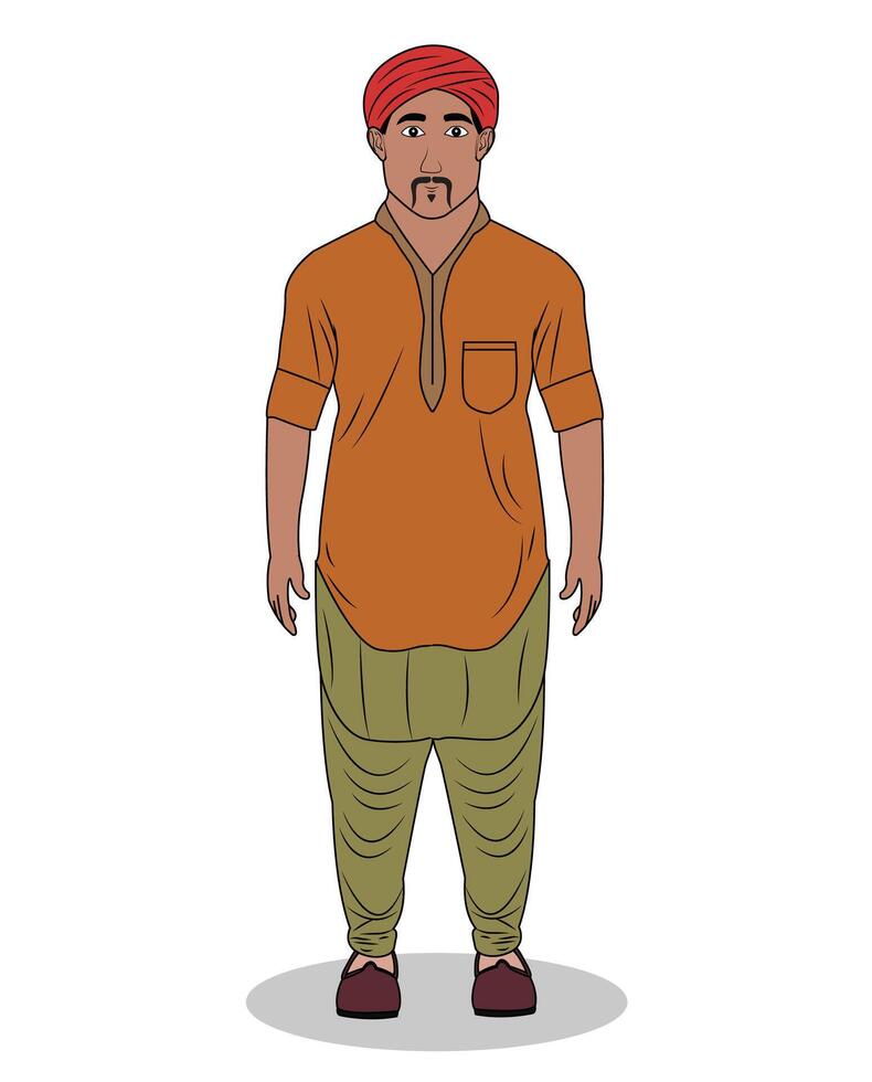A village man wearing pagri front view cartoon character design vector