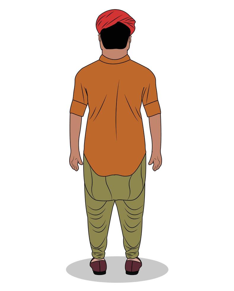 A village man wearing pagri back view cartoon character design vector