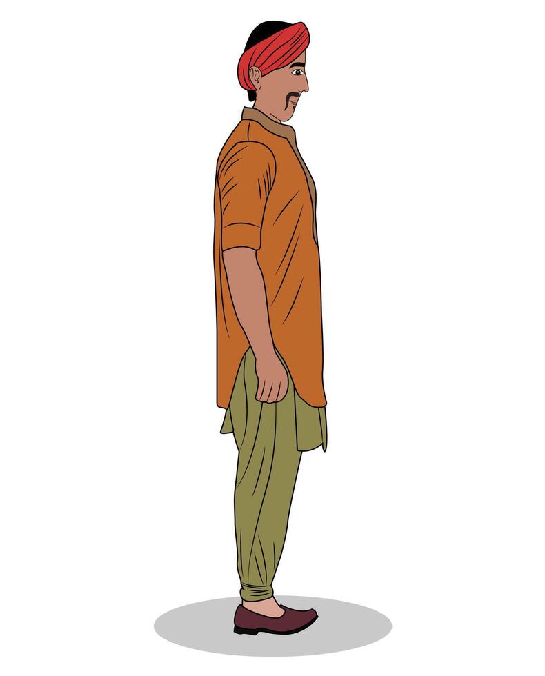 A village man wearing pagri side view cartoon character design vector