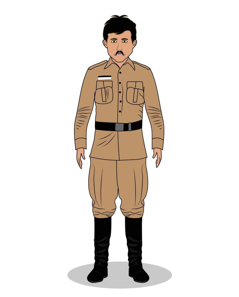 Indian police inspector front view cartoon character design vector illustration
