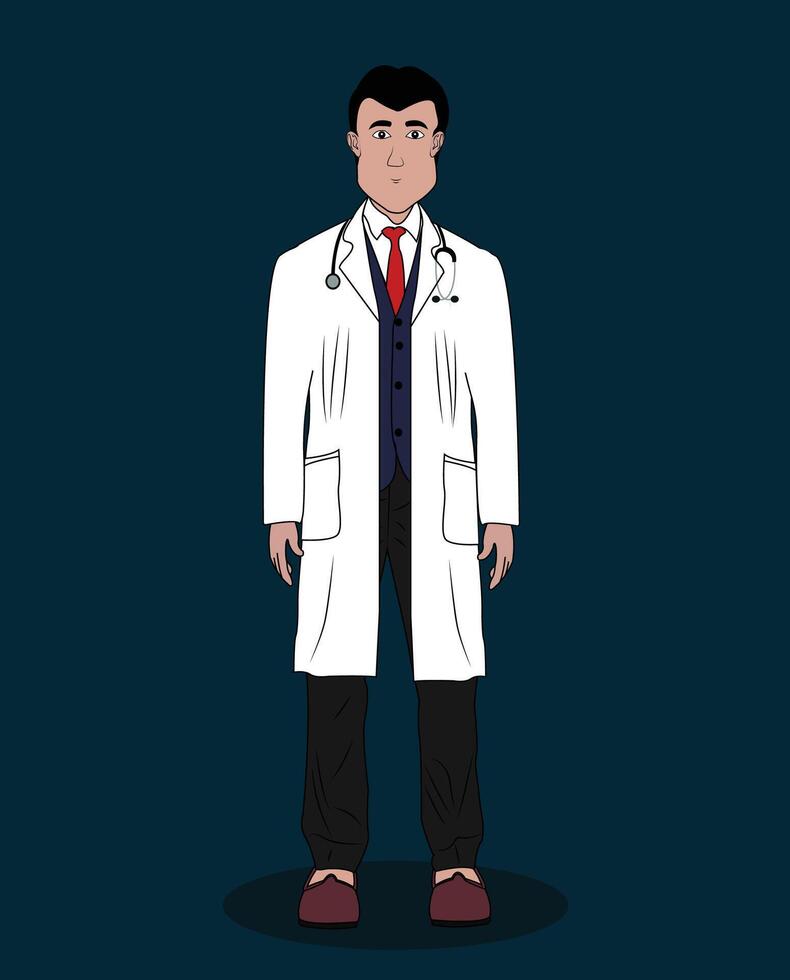 un médico frente ver dibujos animados personaje diseño para 2d animación cuentos vector