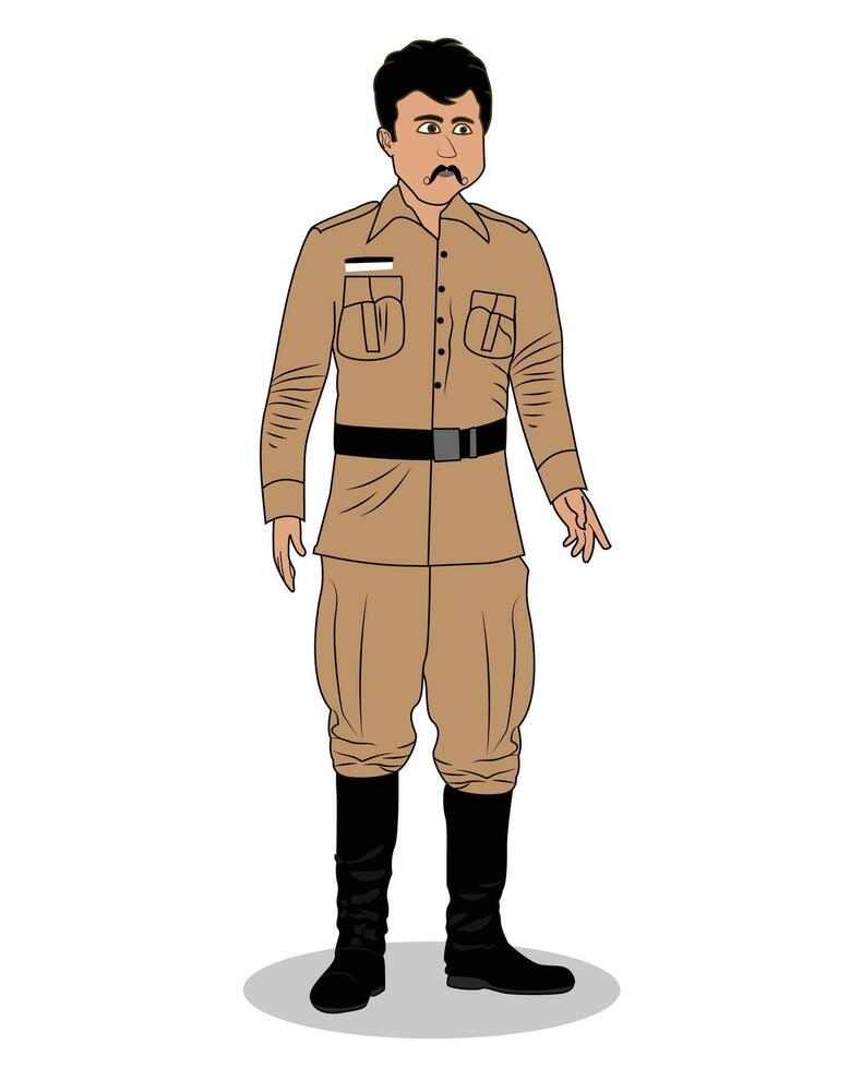 Indian police inspector three quarter view cartoon character design vector illustration