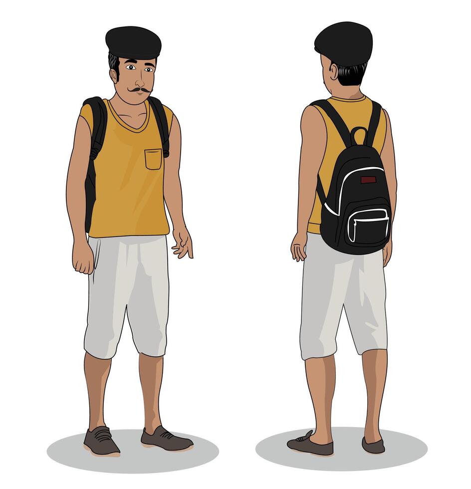 A man standing with a backpack cartoon character design vector