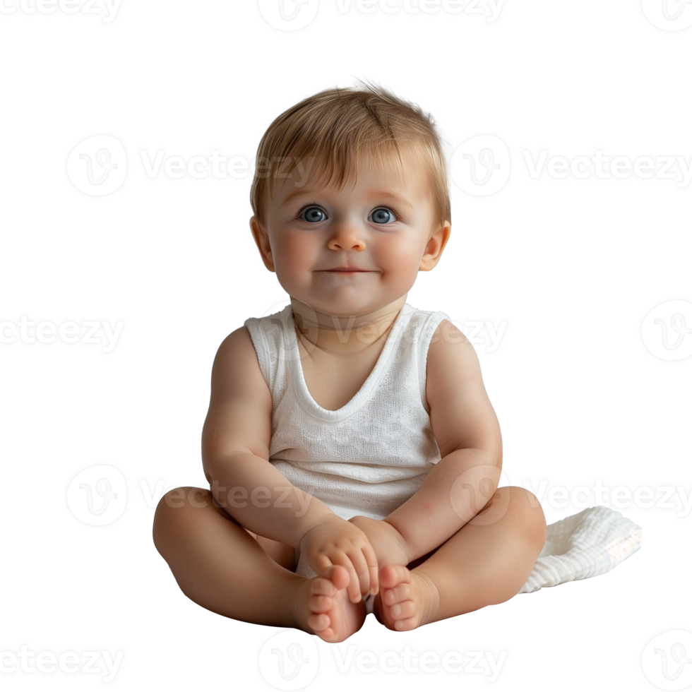 AI generated Adorable baby sitting on floor with transparent background png