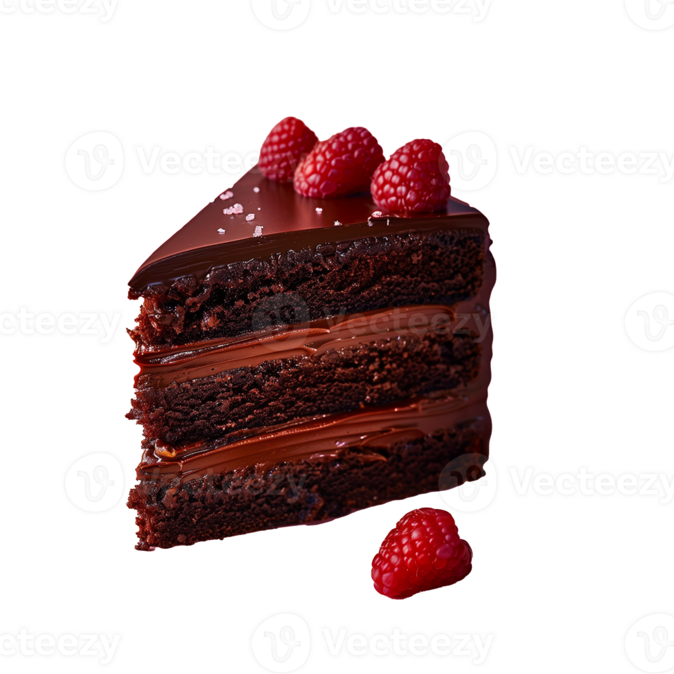 AI generated A slice of chocolate cake with raspberries on top png