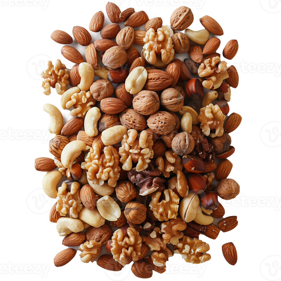 AI generated A pile of nuts including walnuts, almonds, and cashews png