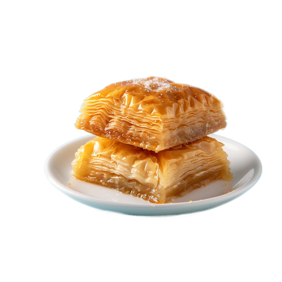 AI generated Two pieces of baklava on a white plate png