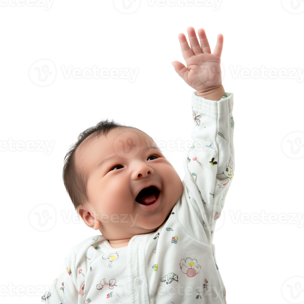 ai generiert froh Baby winken Hand auf ein transparent Hintergrund png