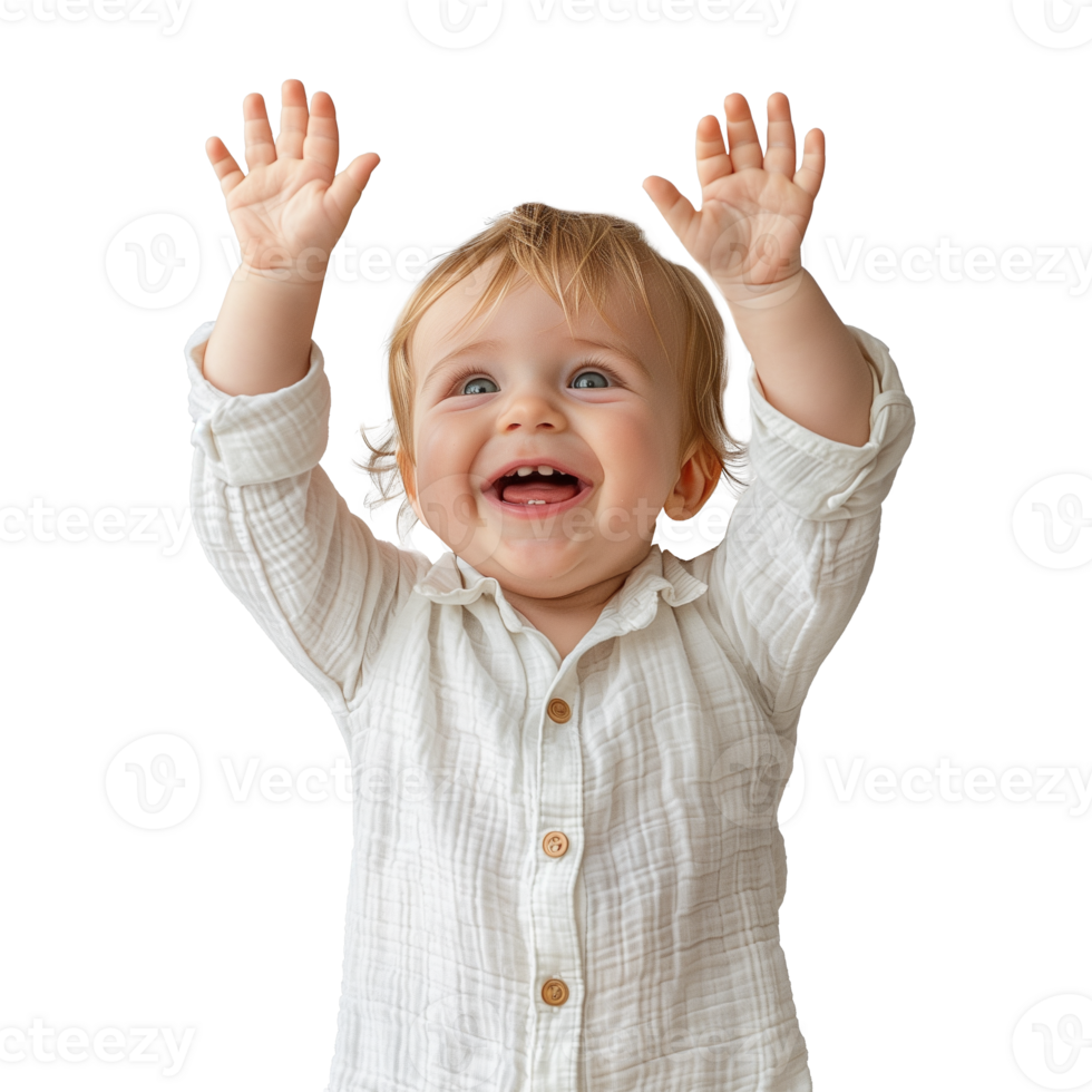 AI generated Happy toddler with arms raised on a transparent background png