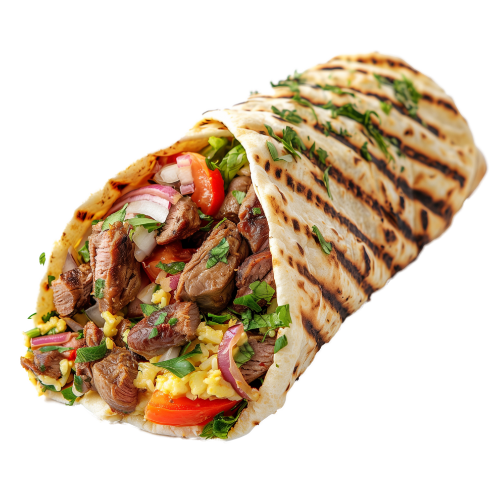 ai generado un grande burrito lleno con carne y vegetales png