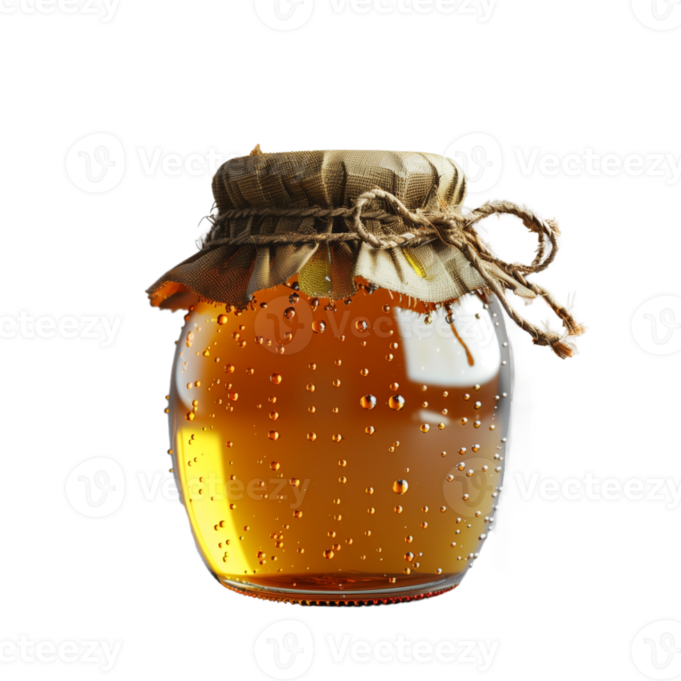 ai generato biologico miele vaso con tela ruvida copertina su un' trasparente sfondo png