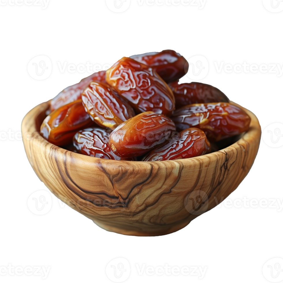 AI generated Dates fruit in a wooden bowl with transparent background png