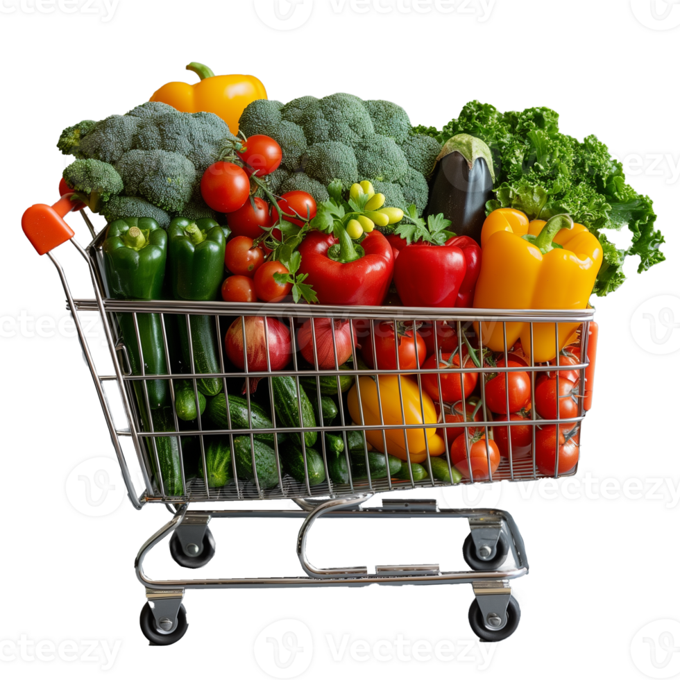 ai generado Fresco vegetales en un compras carro con transparente antecedentes png