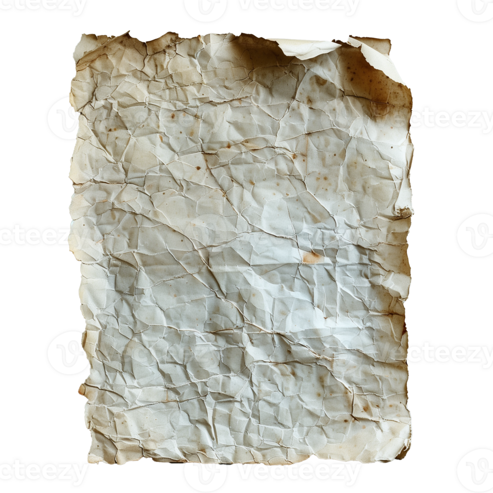 AI generated Vintage crumpled paper with transparent background png