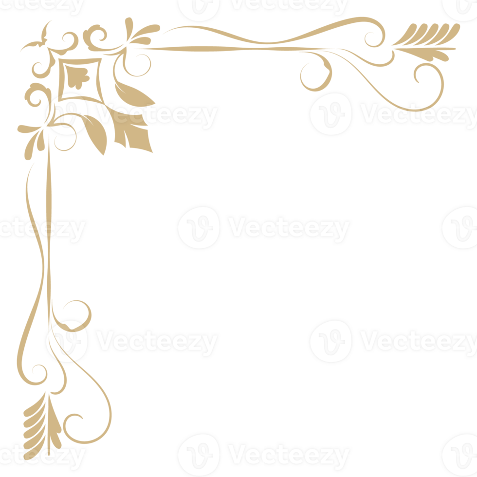 Vintage corner of abstract golden flowers for border decoration. png