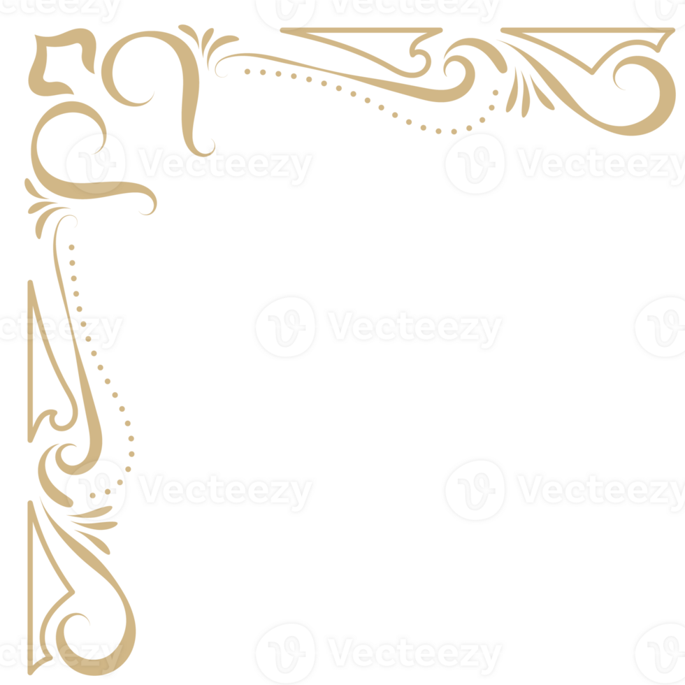 Vintage corner of abstract golden flowers for border decoration. png