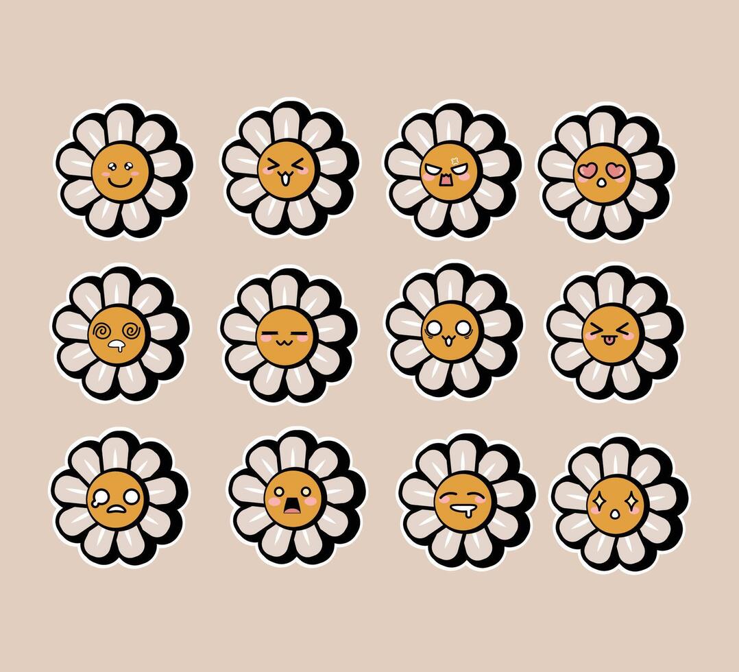 Sun Flower Cute Icon Set Design vector