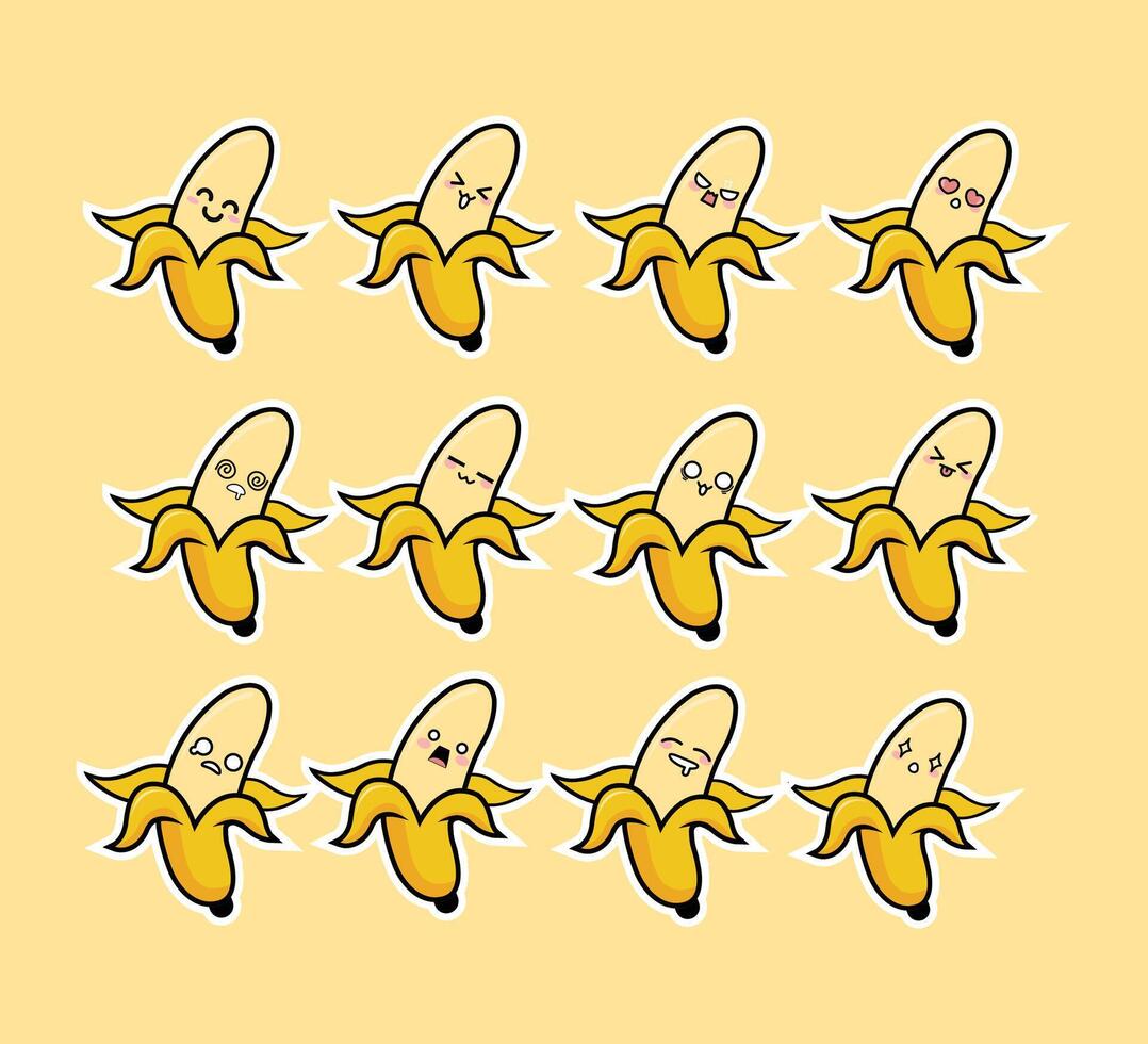 Banana Cute Icon Set Design vector