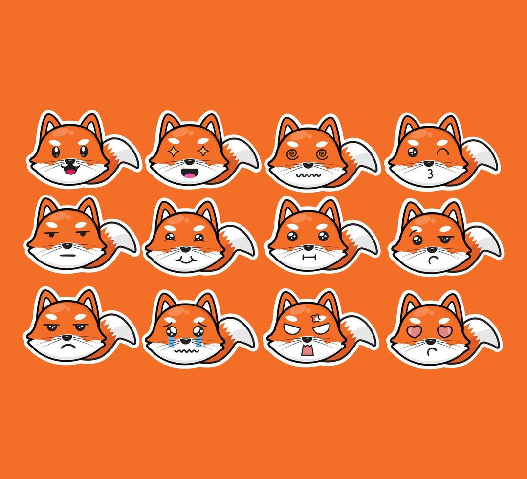 Fox Cute Icon Set Design vector