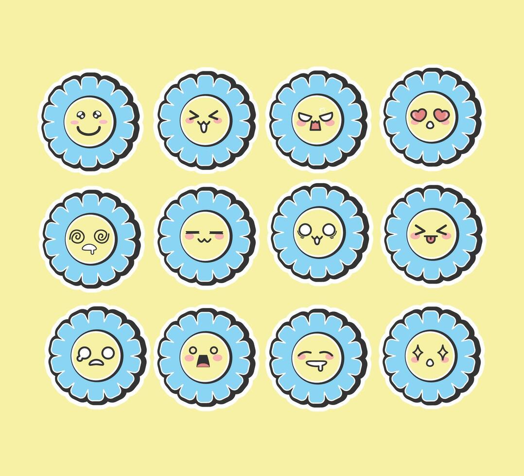 Sun Flower Cute Icon Set Design vector