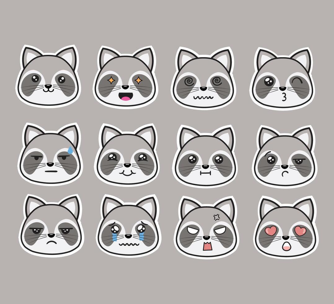 Racoon Cute Icon Set Design vector