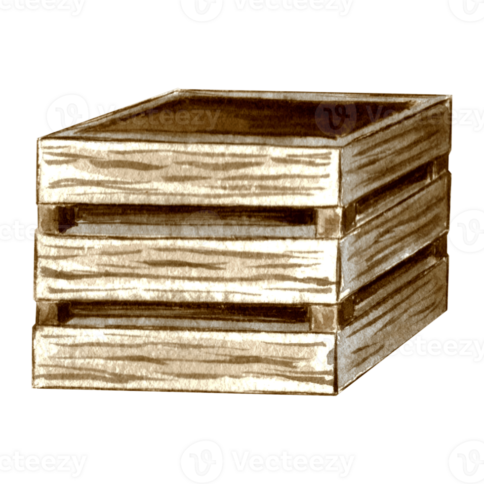 Wooden box of three wood plank. Watercolor hand drawn  illustration  for your design,  decorating invitations and cards, making stickers, embroidery scheme, packaging, textiles. png