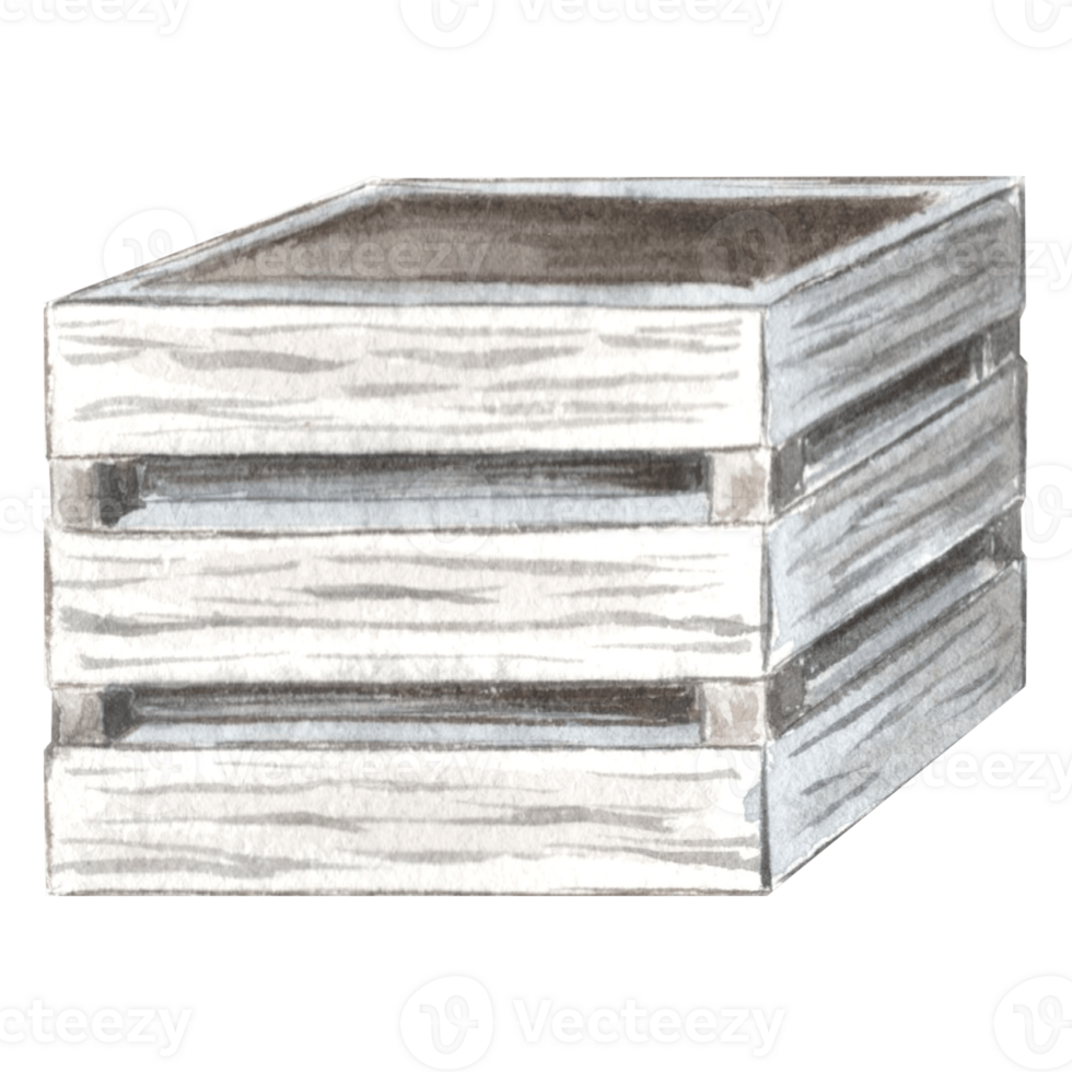 Wooden box of three wood plank. Watercolor hand drawn  illustration  for your design,  decorating invitations and cards, making stickers, embroidery scheme, packaging, textiles. png