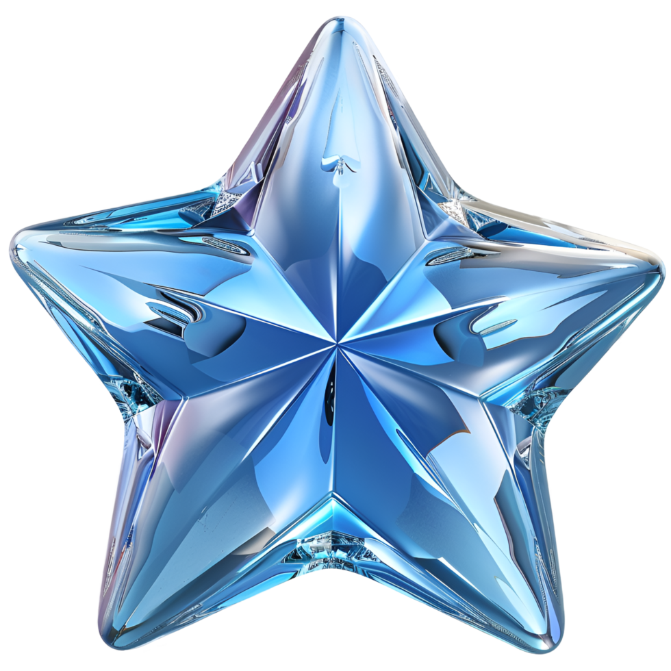 AI generated 3d crystal blue star on transparent background. png