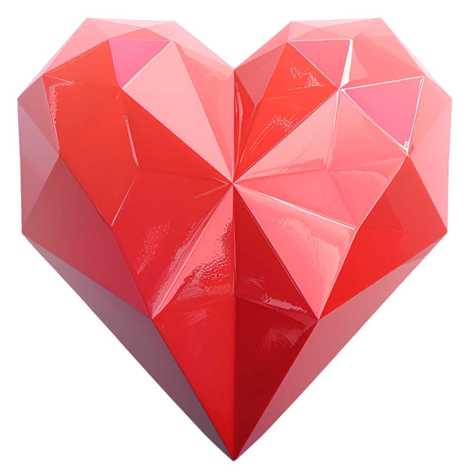 AI generated Red polygon heart on transparent background. png