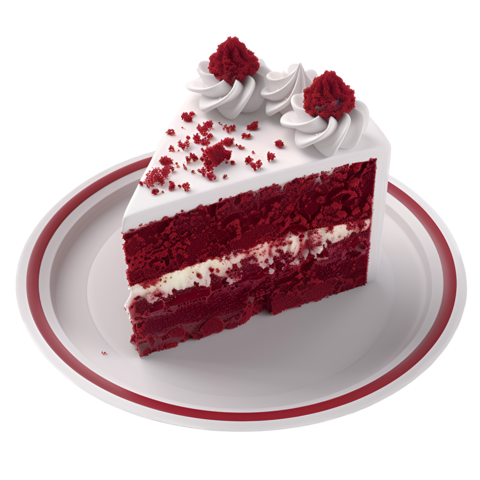 AI generated Slice of red velvet cake. 3D red velvet cake on transparent background. png