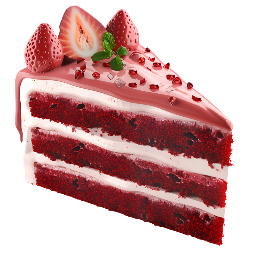 AI generated Slice of red velvet cake. 3D red velvet cake on transparent background. png