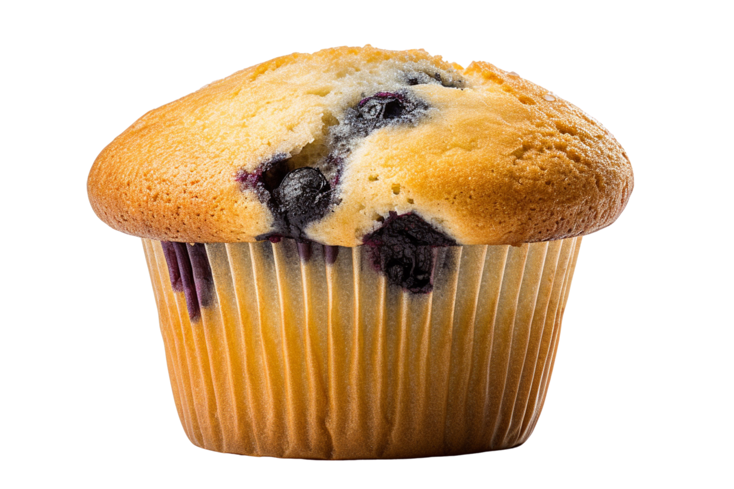 AI generated Close-up of a freshly baked blueberry muffin isolated on transparent background, png