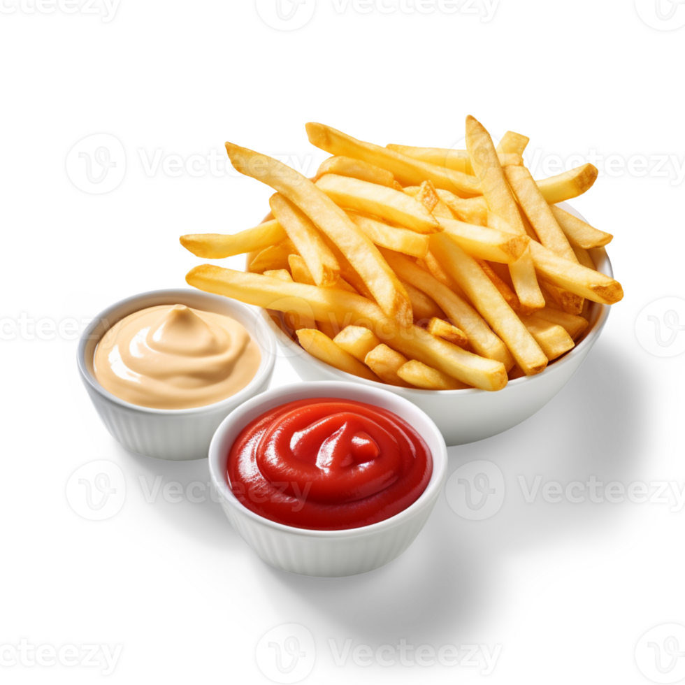 ai genererad franska frites eller potatis pommes frites med ketchup isolerat på transparent bakgrund png