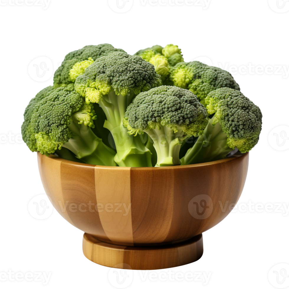 AI generated Fresh broccoli in a wooden bowl isolated on transparent background png