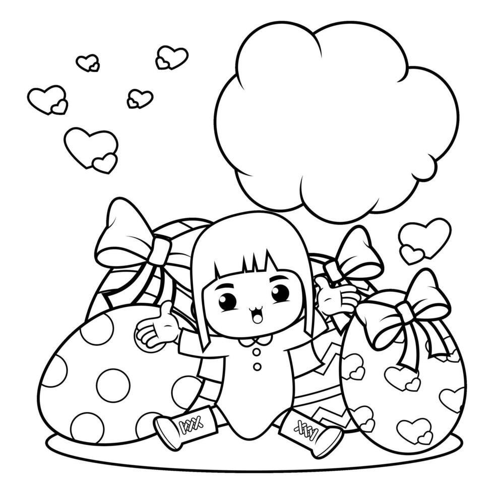 Easter Girl Coloring Page For Kids vector