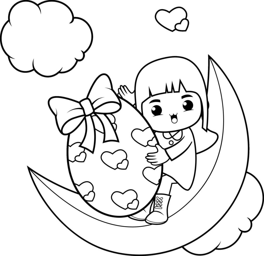 Easter Girl Coloring Page For Kids vector